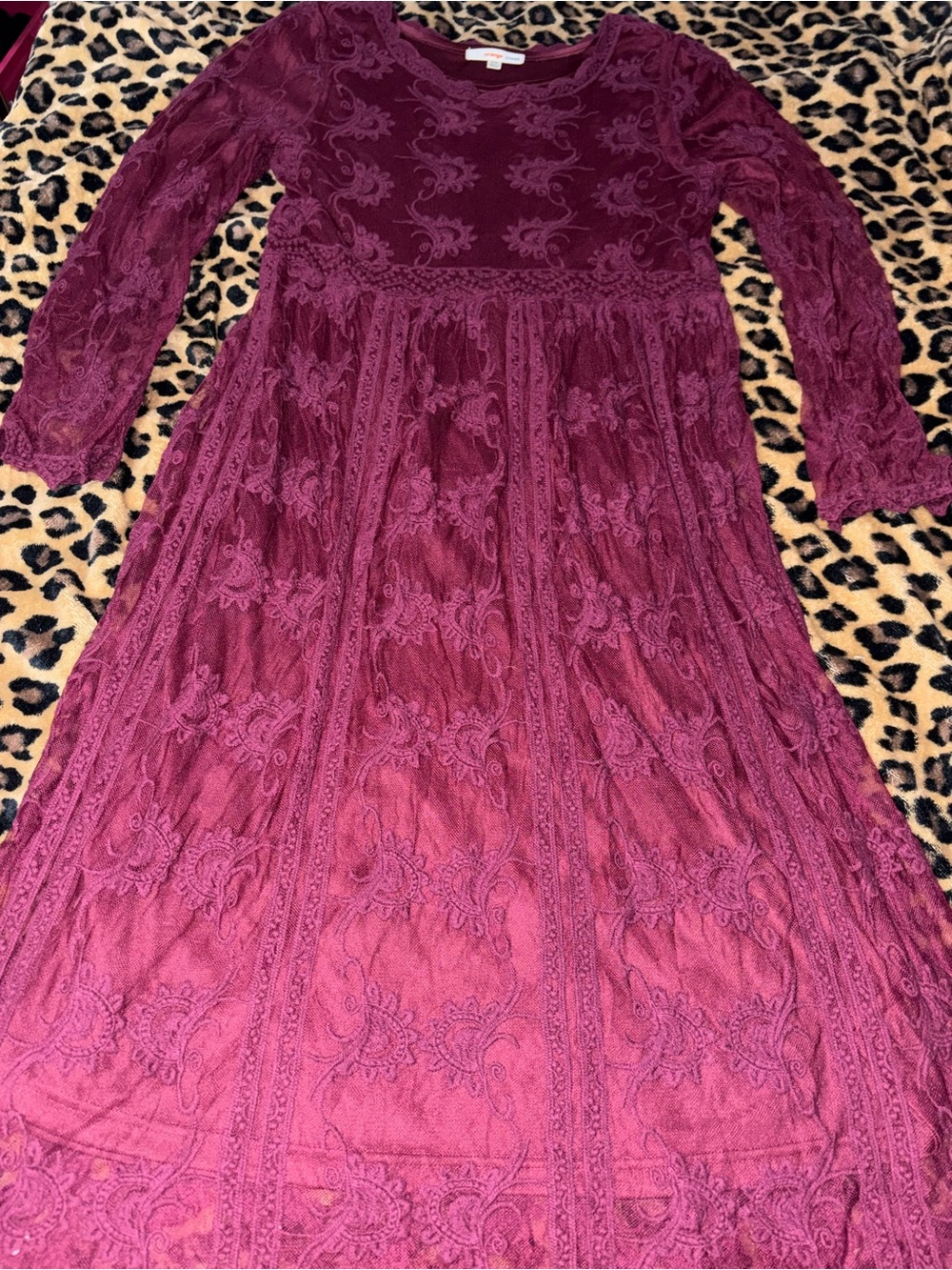 orange creek Burgundy Lace Maxi Dress with Long Sleeves